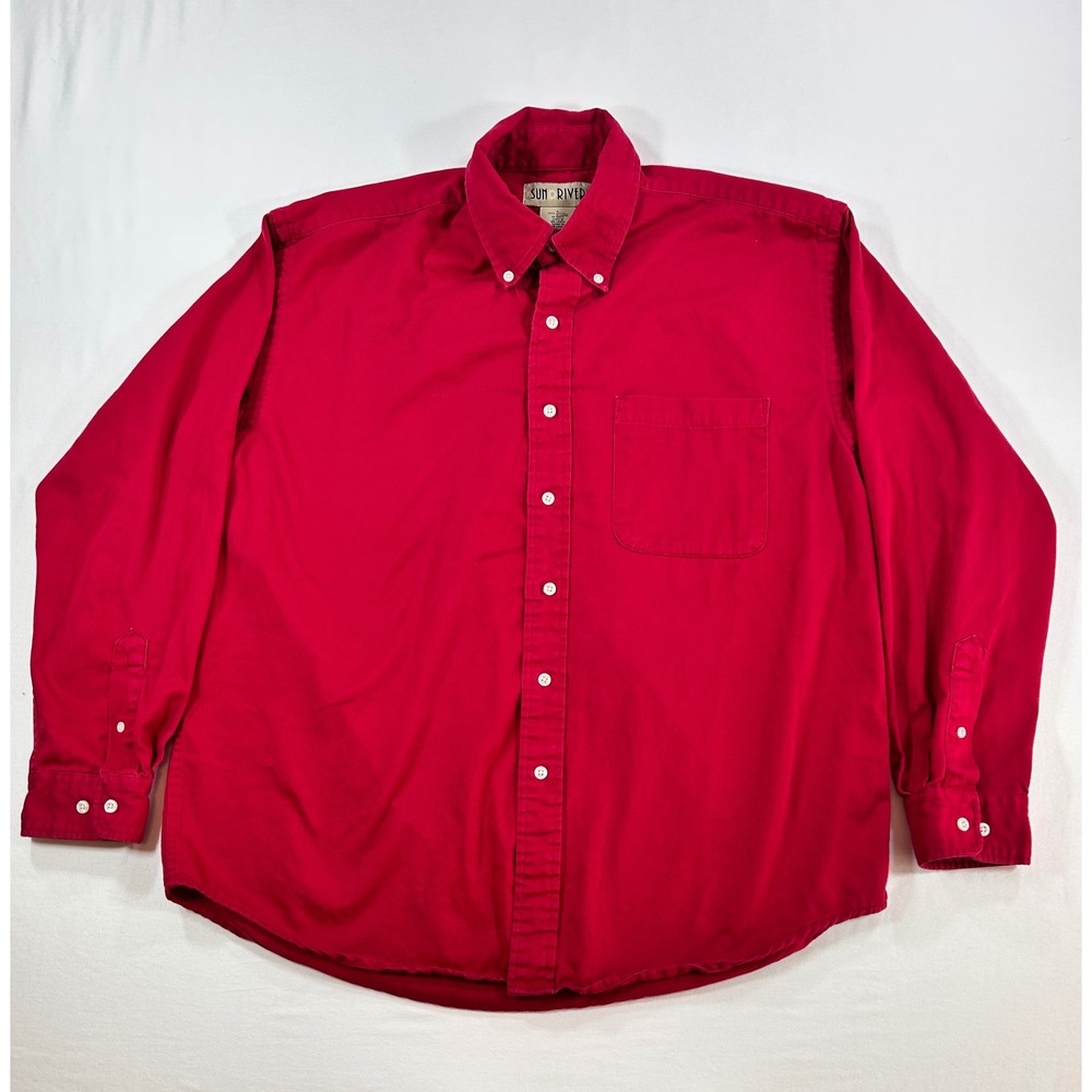 Sun River Mens Large Red Cotton Twill Long Sleeve Button Down Shirt Pocket L